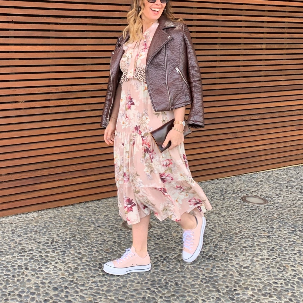 🕶️Anthropologie Kachel Sedona Sunrise Silk Midi Dress Sz 10 floral animal print - Picture 2 of 7